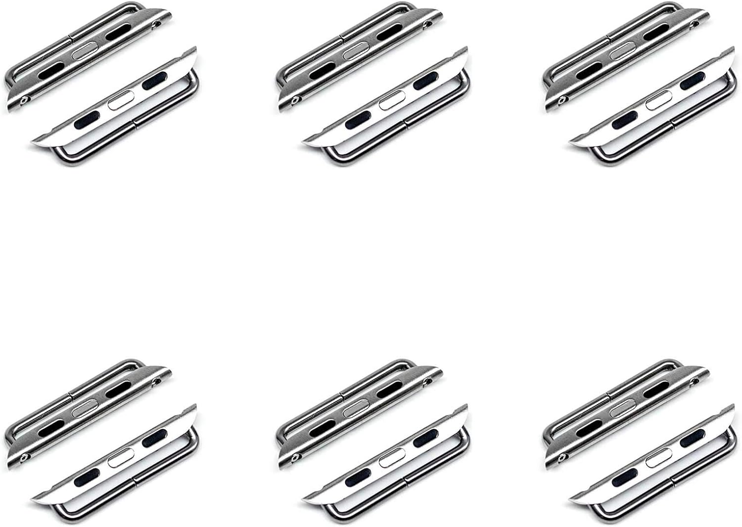 6 Pack Newon Stainless Steel Adapter Compatible with Apple Watch Band, for iWatch 42mm 44mm Sport Series SE/6/5/4/3/2/1 Metal Clasp Hardware Connector Lug - Silver 42/44