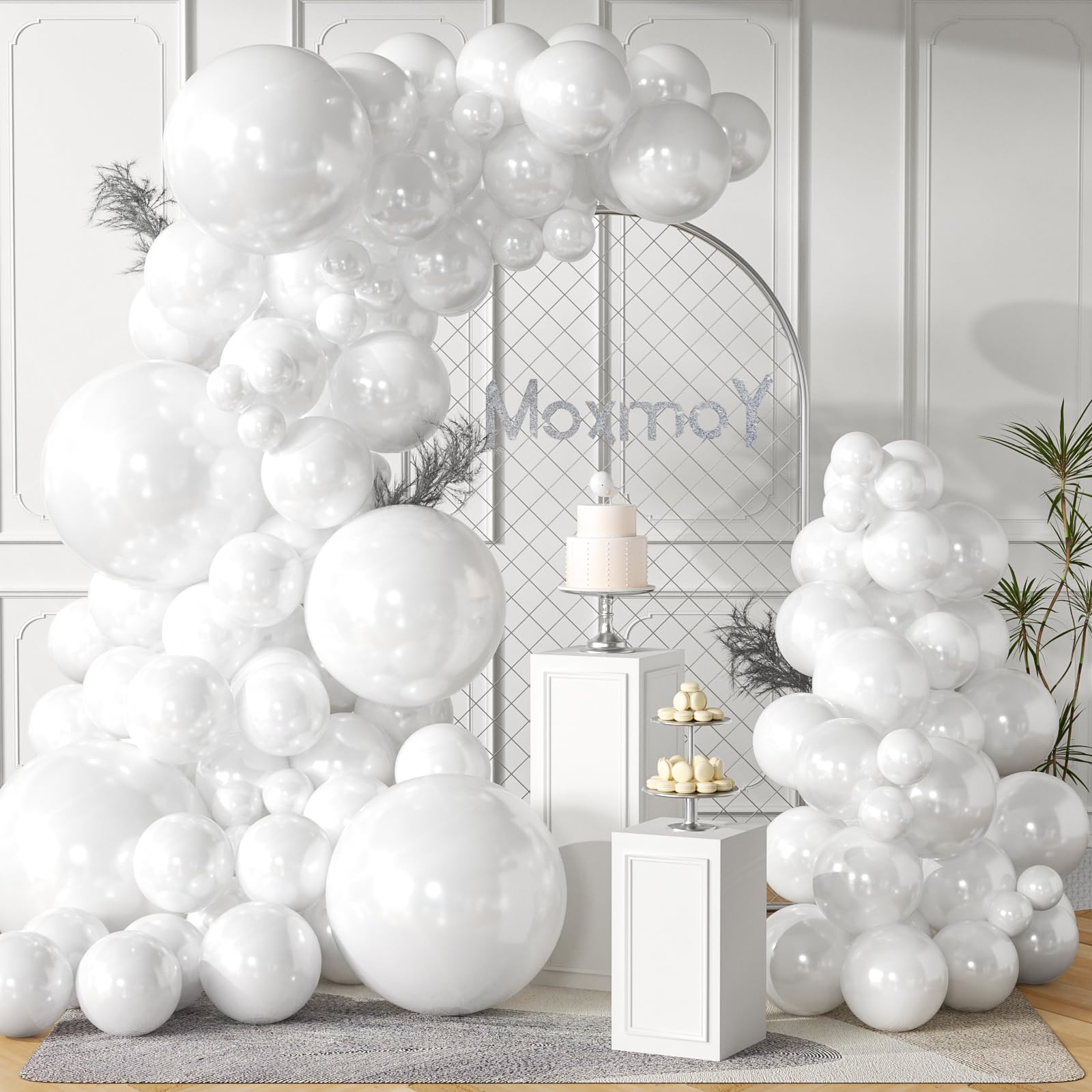 MOXMAY 102 Pieces White Balloons 18In 12In 10In 5In Different Sizes Party Balloon Kit for Birthday Halloween Christmas Wedding Baby Shower Bride Party Decoration (White)