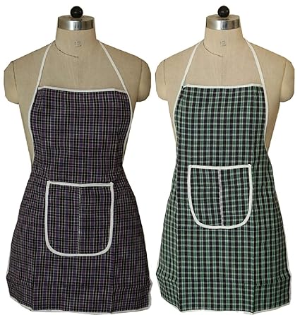 Kuber Industries Cotton 2 Piece Kitchen Apron with Front Pocket Set - Multicolour