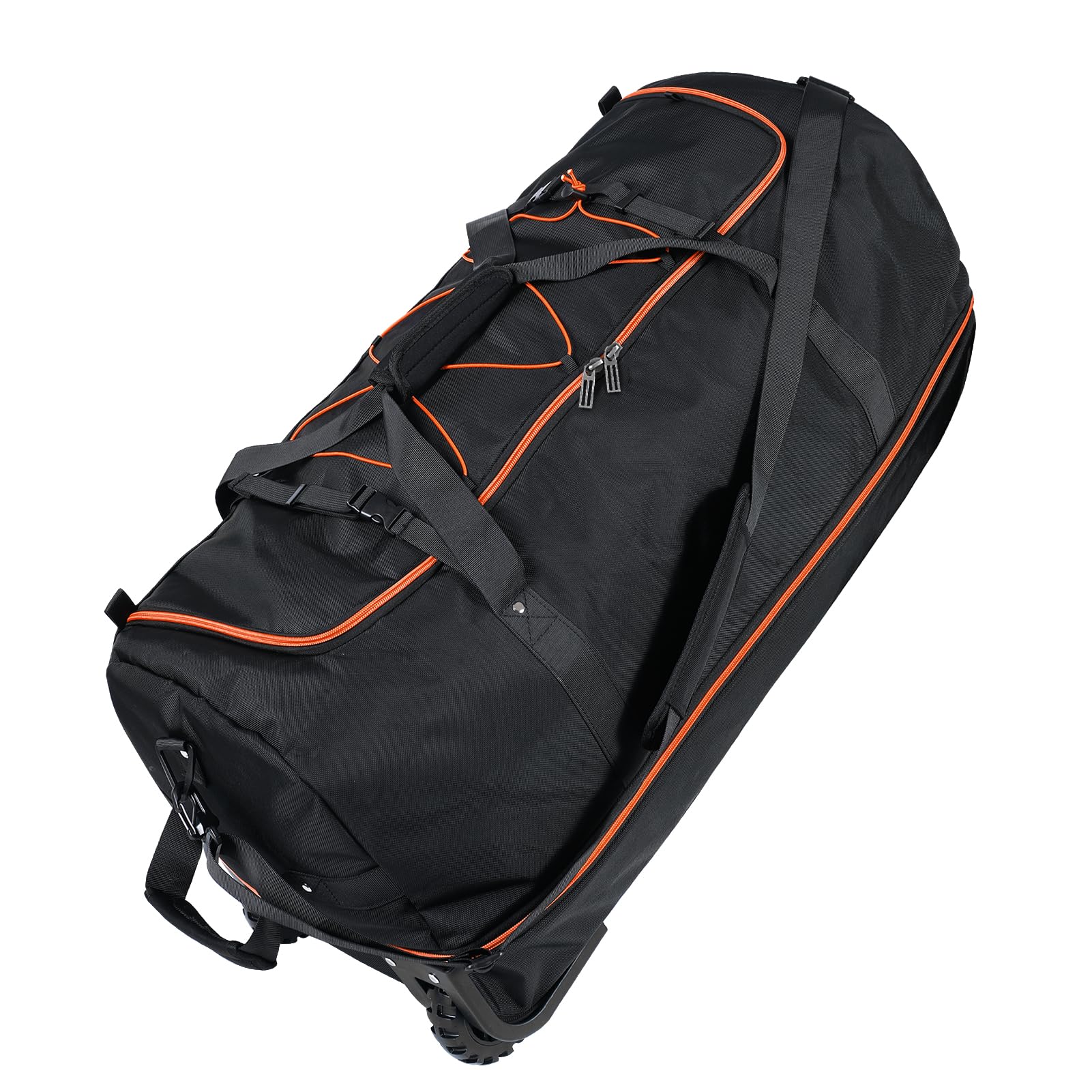 Photo 1 of Vrtisa 110L Expandable to 140L 32” Foldable Oxford Soft-Sided Rolling Duffle Bag with 2 Heavy-Duty Wheels,3 Large Compartments,Adjustable Shoulder Strap and Attached Organizer Pouch,Black Orange