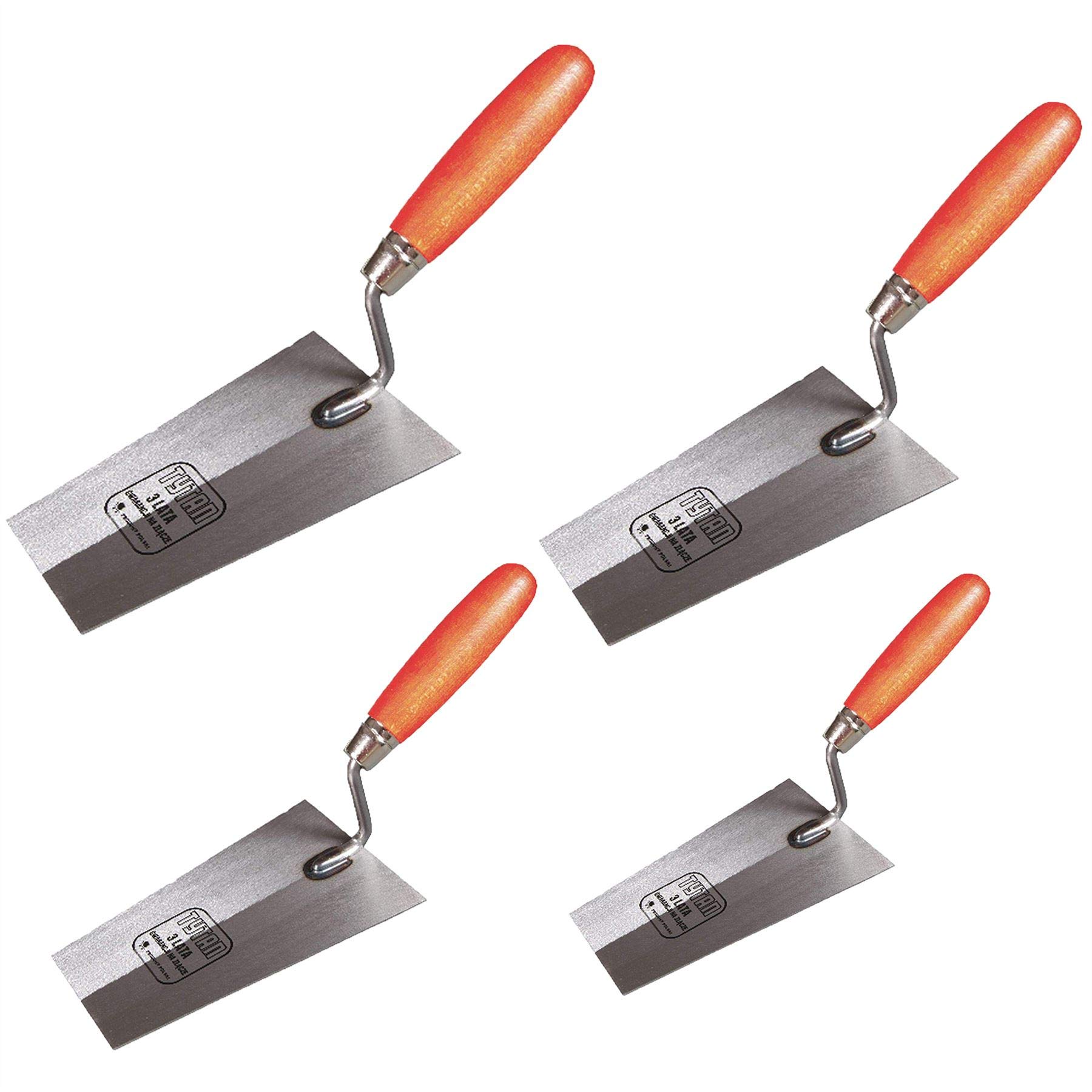 Toolty Grinded Carbon Steel Bucket Trowel - Set 130, 160, 180, 200mm - Wooden Handle - for Brickwork and Plastering - Masonry - DIY - TLTY-S027