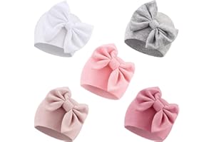 AQOKKA Newborn Baby Girl Hats with Bow Cotton Toddler Infant Beanie Cap Newborn Hospital Hats for Baby Girl Kid 0-24 Months