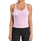 ATTRACO Ribflex Ribbed Workout Crop Tops with Built-in Bra for Women | Removable Pads, Light-to-Medium Support, Racerback, Scoop Neck, Waist Length, Seamless Stretch, Yoga Athletic Gym Running