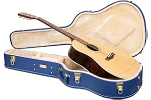 Crossrock Wooden Dreadnought Acoustic Guitar Case for Gibson J-45 / Martin D-Style | Vibrant Blue Faux Leather, Beige Plush Interior & Lock – Designer Series(CRW520DVB)