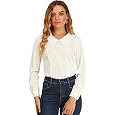 Allegra K Women's Vintage Peter Pan Collar Shirt Cute Lacy Trim Long Sleeve Blouse