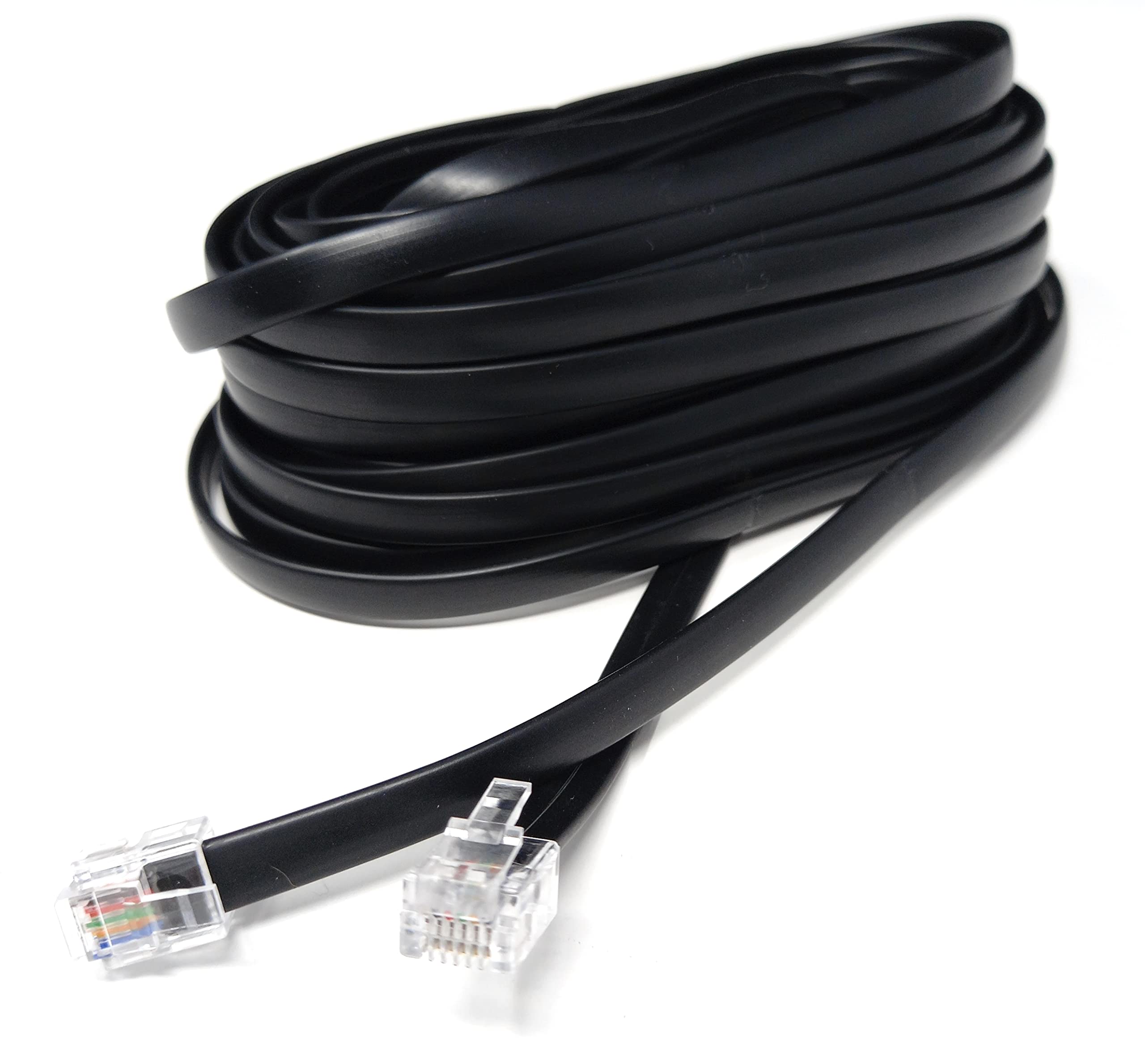 DRUT 10m FLAT RJ12 to RJ12 6P6C Cable Lead Plug to Plug RJ11 with 6 pin Wire 33ft Black
