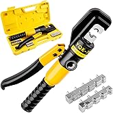 Hydraulic Crimping Tool With 9 Pairs Of Dies, 12 To 2/0 Awg, Hydraulic Wire Battery Cable Lug Terminal Crimper Crimping Tool,