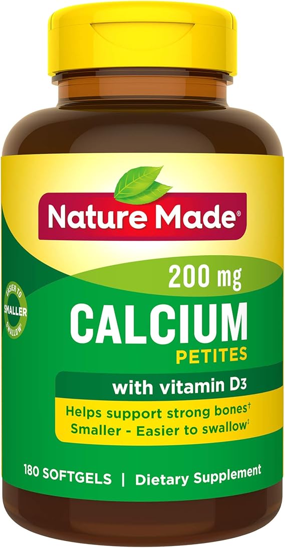 Nature Made Calcium 200 mg Petite Softgels with Vitamin D3, 180 Count