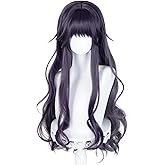 Aicos Gray Purple Wig for Women Long Wavy Cosplay Wig with Black Headband for Halloween Costume Party