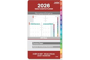 ARTFAN 2026 Planner Refills - Planner Refills 2026 from JAN 2026 to DEC 2026, Weekly and Monthly Calendar, 3.75 x 6.75 inch, 6 Holes, A6 Size - Red