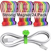SOOOEC Magnetic Cable Ties, 24 Pack 7.2" Magnetic Cord Organizer Cute Cloud Design, Reusable Silicone Twist Ties with Strong Magnet for Bundling and Cable Management, Fridge Magnets, Assorted Colors.