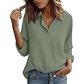 Wrinkle Free Button Down Shirts for Women Charm Slim-Fit Long Sleeve Formal Solid Dress Shirt Blouses Tops