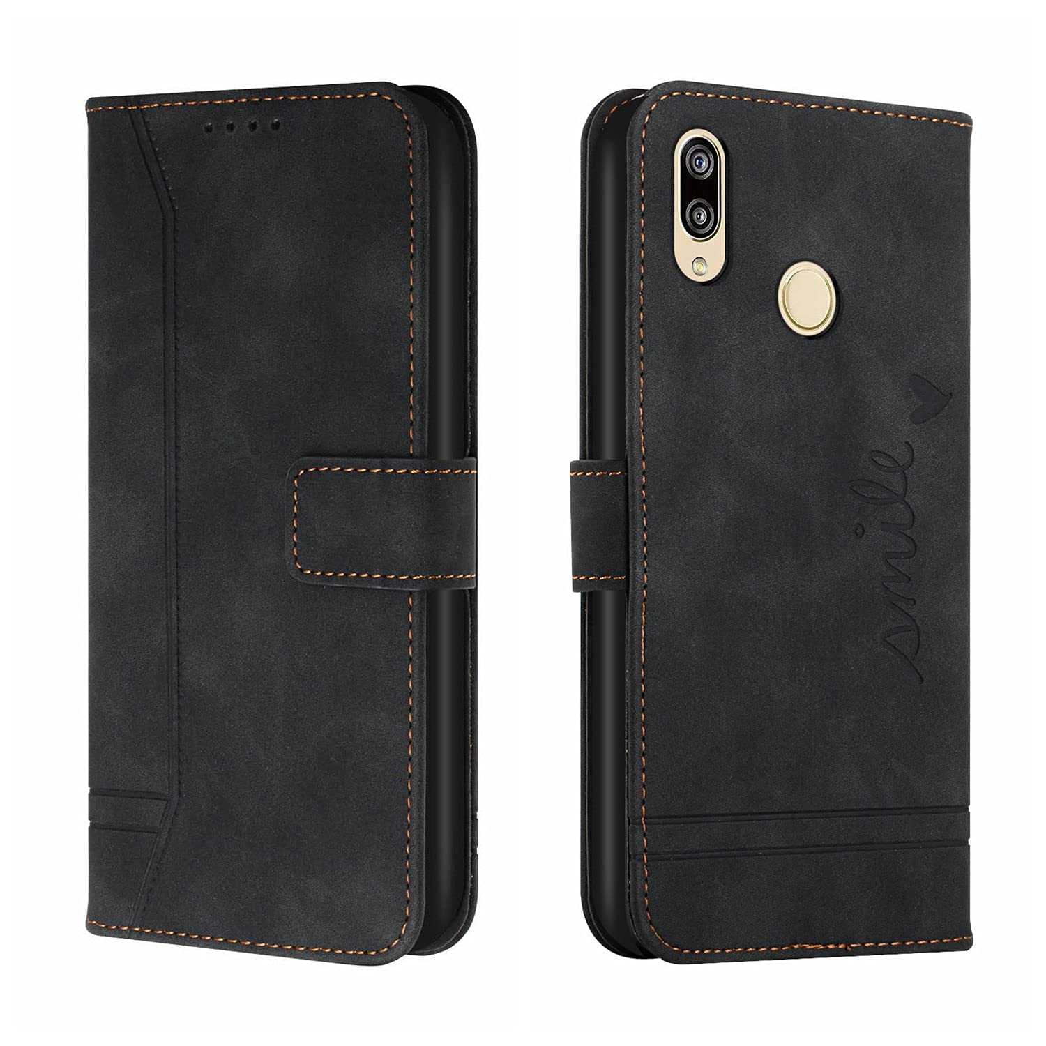 QIWEIQING Case for Xiaomi Redmi Note 7, Premium PU Leather Cover TPU Bumper with Card Holder Kickstand Hidden Magnetic Adsorption Flip Wallet Case Cover for Redmi Note 7.Black HX