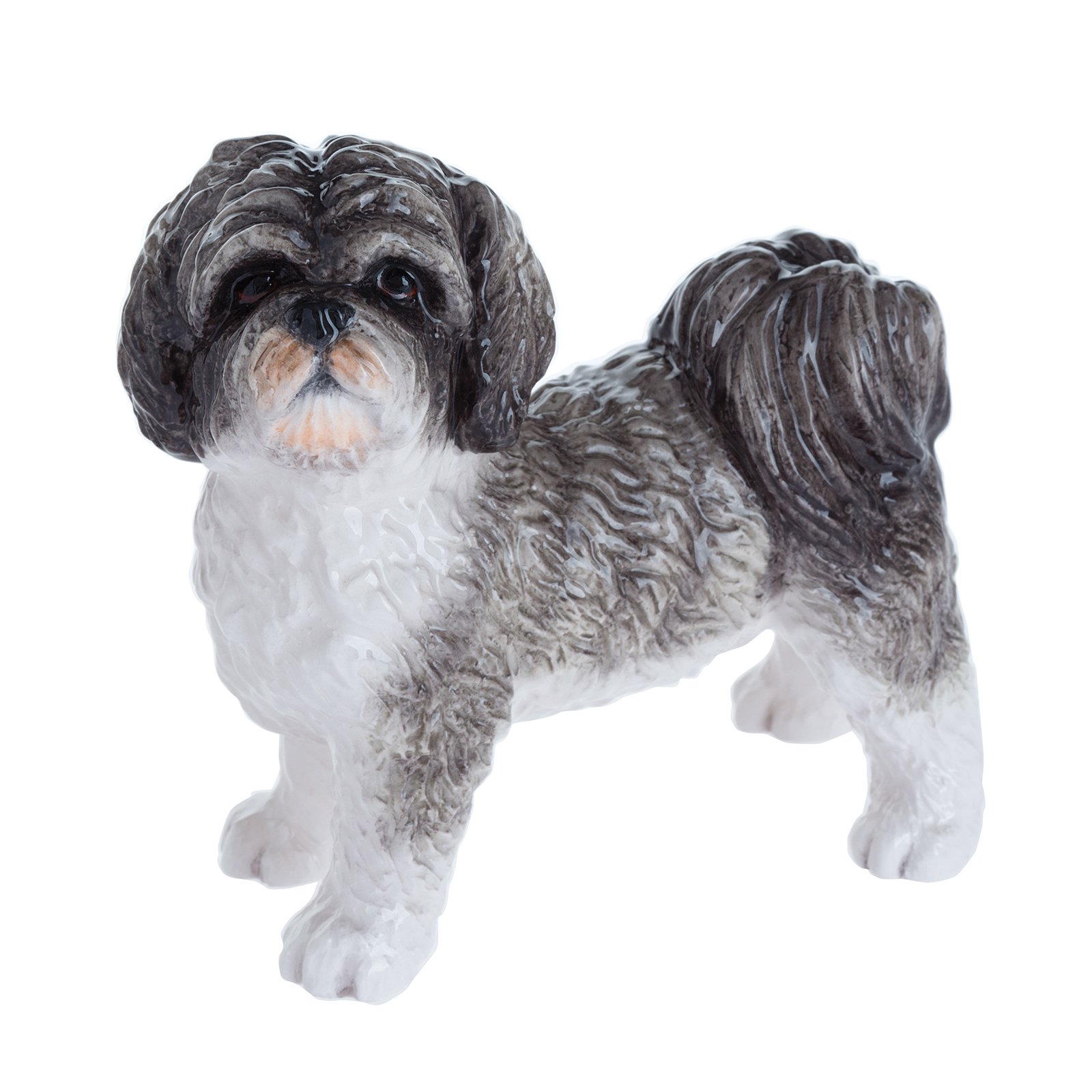 John Beswick JBD96 Shih Tzu Figurine, Earthenware, Grey/Multi-Colour, 11.5 x 4.5 x 10 cm