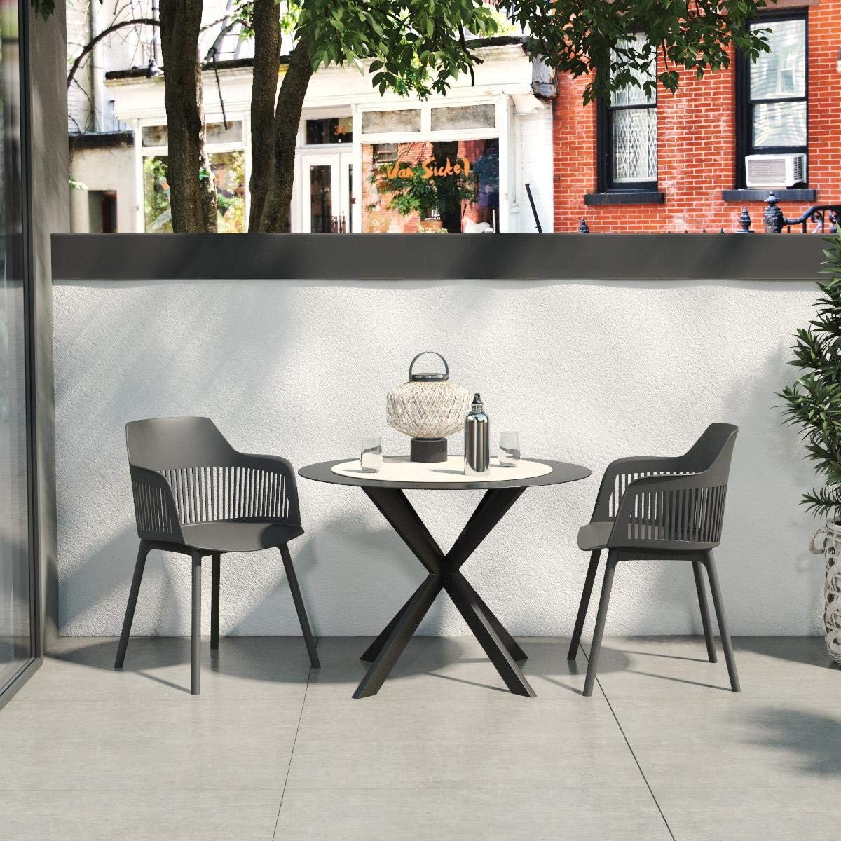 CosmoLiving by Cosmopolitan , Camelo Collection, Indoor/Outdoor Resin Dining Slat Back, 2-Pack, Black Chair: Furniture & Decor