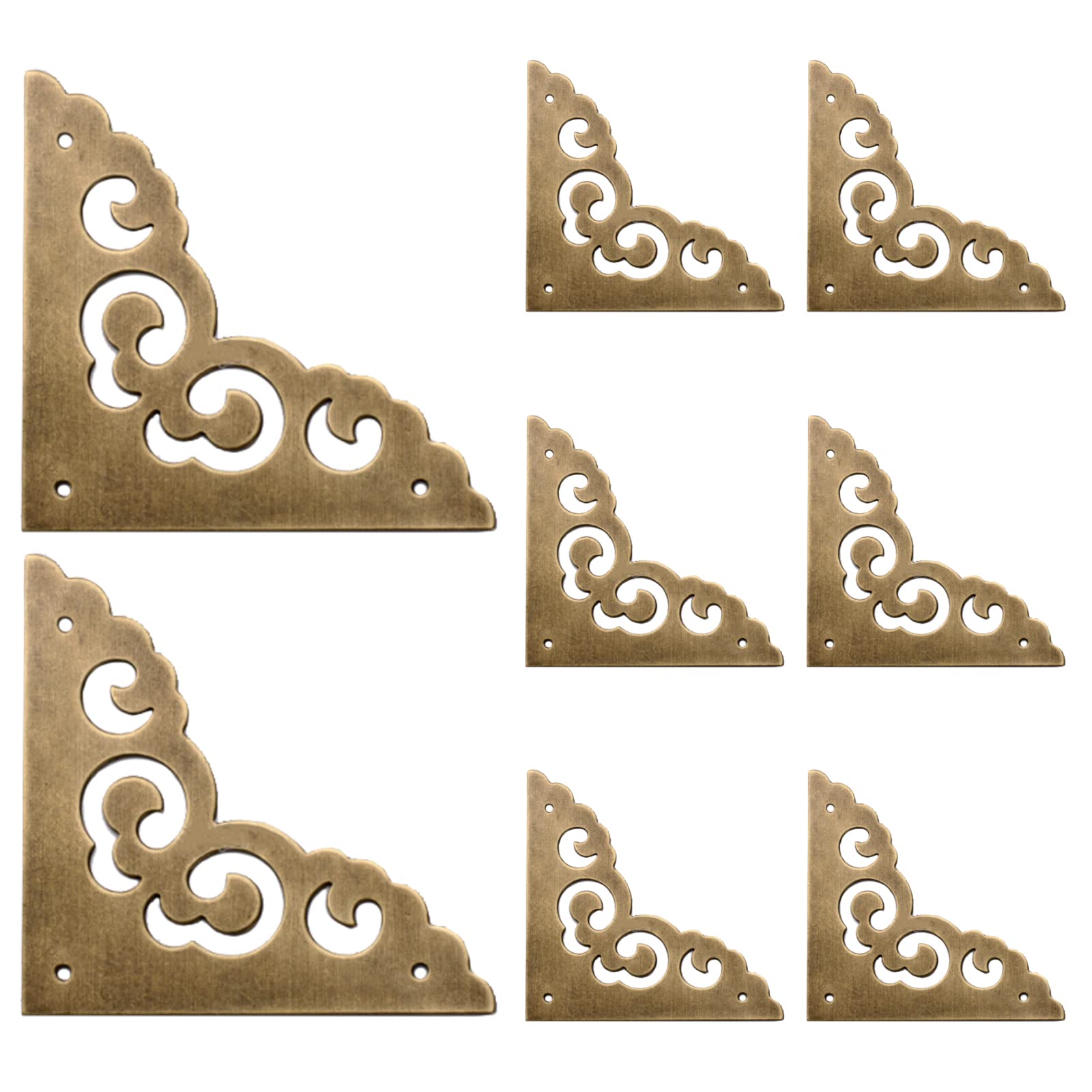 INCREWAY Brass Flat Corners Bracket, 8PCS Decorative Brass Box Corner Protector Metal Floral Right Angle Bracket for Cabinet Door