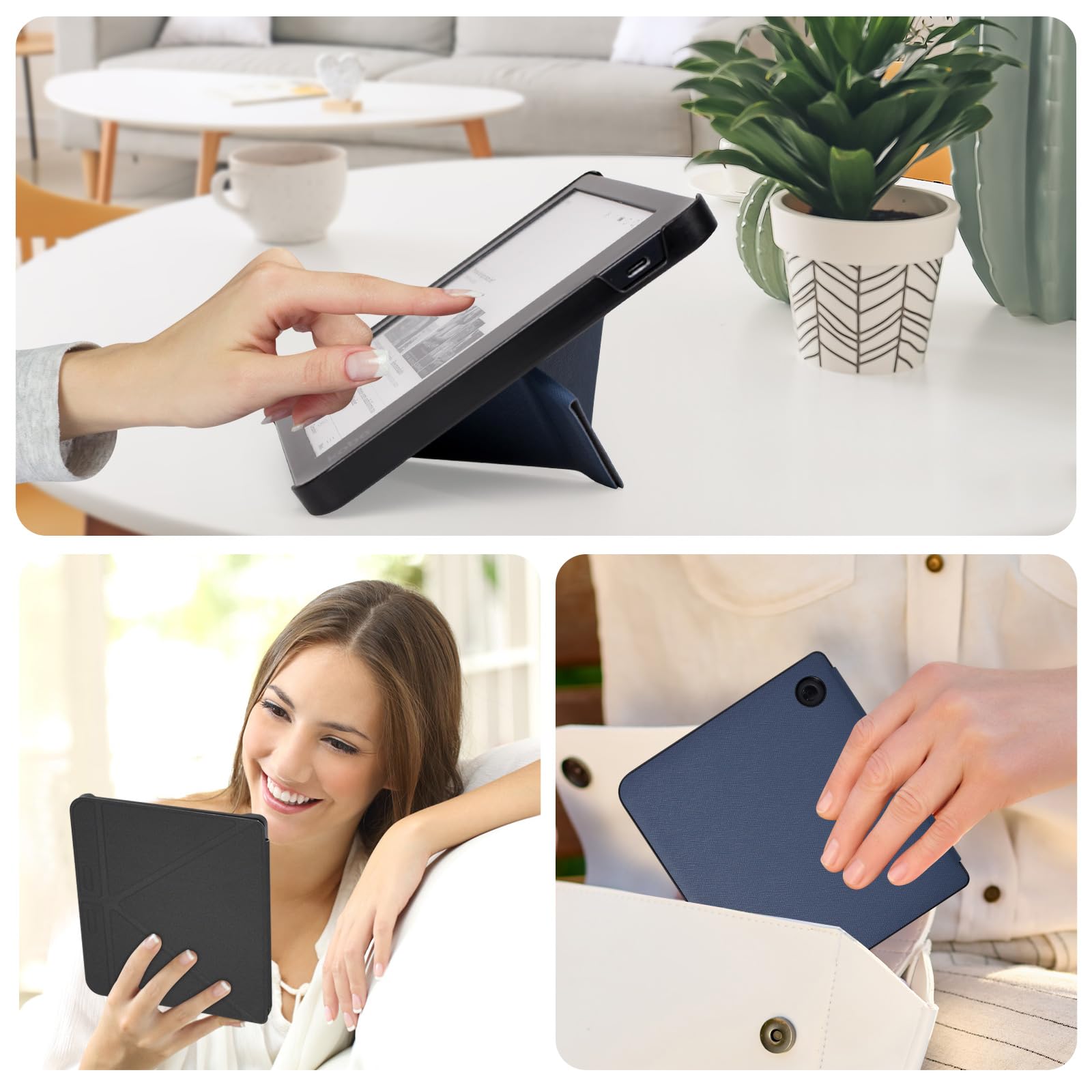 Caweet Case for Kobo Libra Colour 7 Inch 2024, Premium PU Leather | Origami Stand | Auto Wake/Sleep | Protective Sleeve | Blue