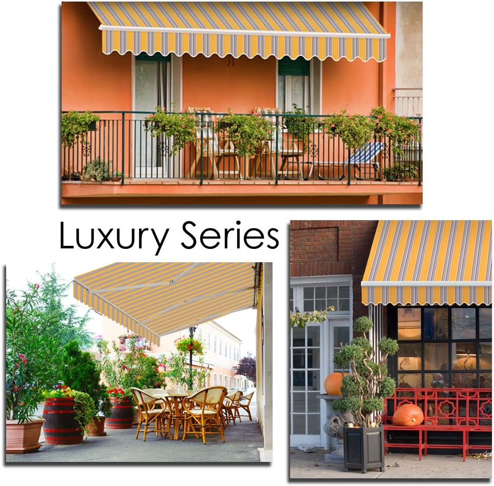 Patio Lawn Garden Umbrellas Shade Ea1410 A423h2 Premium Quality Color Sunny Yellow Stripes Advaning 14x10 Motorized Patio Retractable Awning 100 Solution Dyed European Acrylic Uv Sun Shade Luxury Series Horeto Com