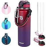 TOPBADE 32oz Insulated Water Bottle with Straw Lid & Spout Lid & Paracord Handle, Stainless Steel Water Bottle Wide Mouth, Double Wall for Women Men Gym Fitness Outdoor