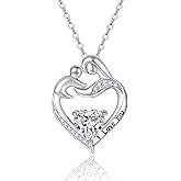 Cheyring Mothers Day Gift Mother Holding Son Sterling Silver Love Heart Pendant Necklace for Women Mom Grandmother Birthday Gifts