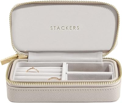 Stackers Taupe Medium Travel Jewellery Box with Grey Velvet Lining