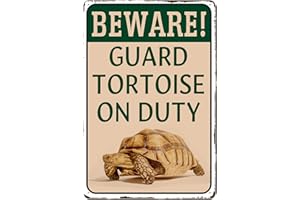 LAMVAO Tortoise Habitat Accessories Turtle Enclosure Decor - Outdoor Habitat Setup for Sulcata Tortoise, Beware Guard Tortoise On Duty Metal Tin Sign Gifts for Tortoise Lovers 8x12 Inch