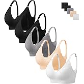 HBselect Bras for Women No Underwire Wireless Cami Tank Top Sports Bras | 5 Pack Seamless Padded Bras for Women, Full Coverage Womens Sports Bras, Comfort Sleep Tshirt Bralette with Extender
