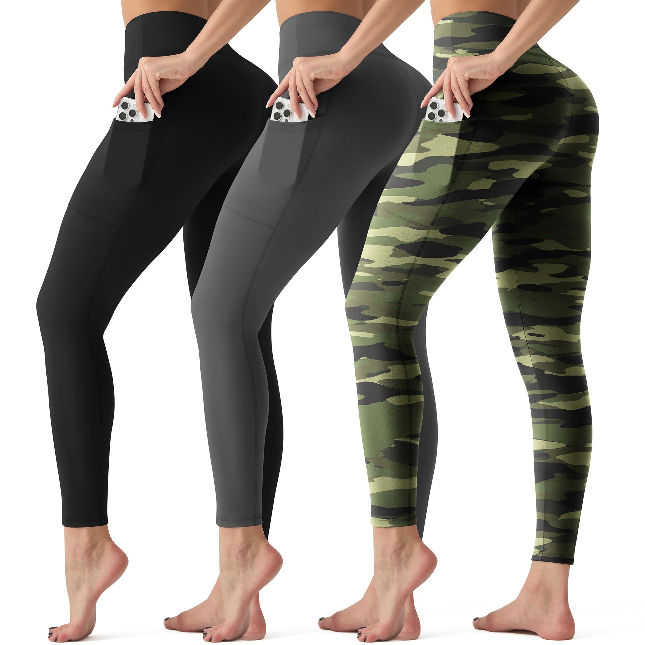 3 Pack Leggings with Pockets for Women,Butt Lift