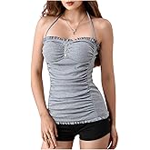 Milumia Women's Ruched Frill Trim Backless Halter Top Sleeveless Slim Fit Summer Camis