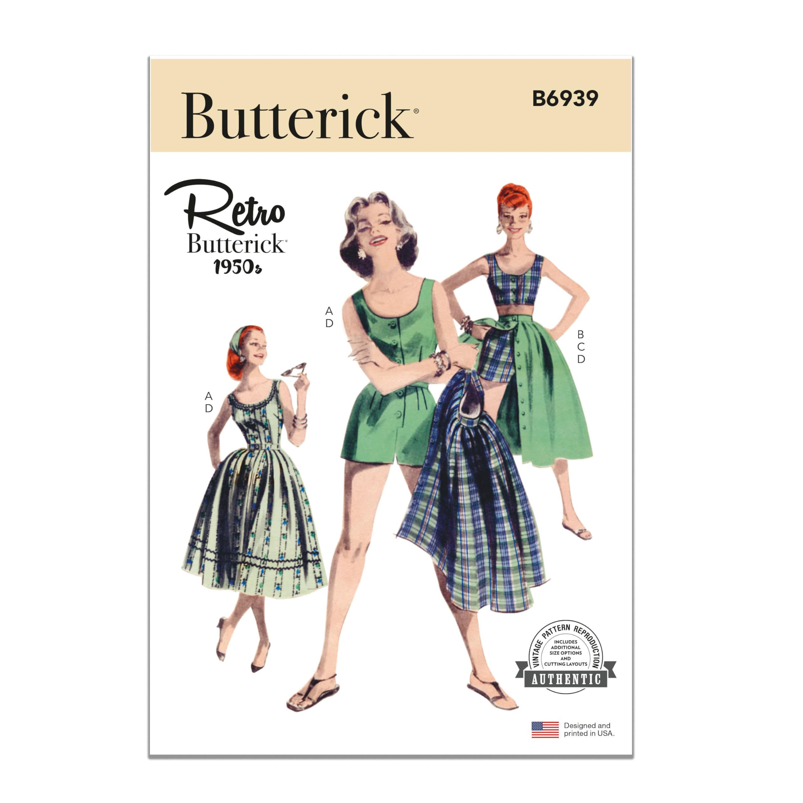 BUTTERICK B6939F5 Misses' Playsuit, Midriff Blouse, Shorts and Skirt F5 (16-18-20-22-24)
