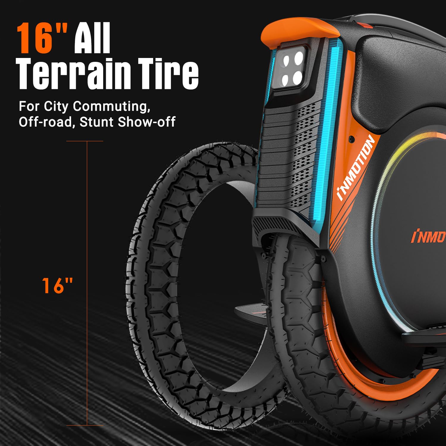 Inmotion Electric Unicycle for Adults 16 Inch Self-Balancing One Wheel EUC, Portable Monowheel for Urban Commuting (V12 Pro)