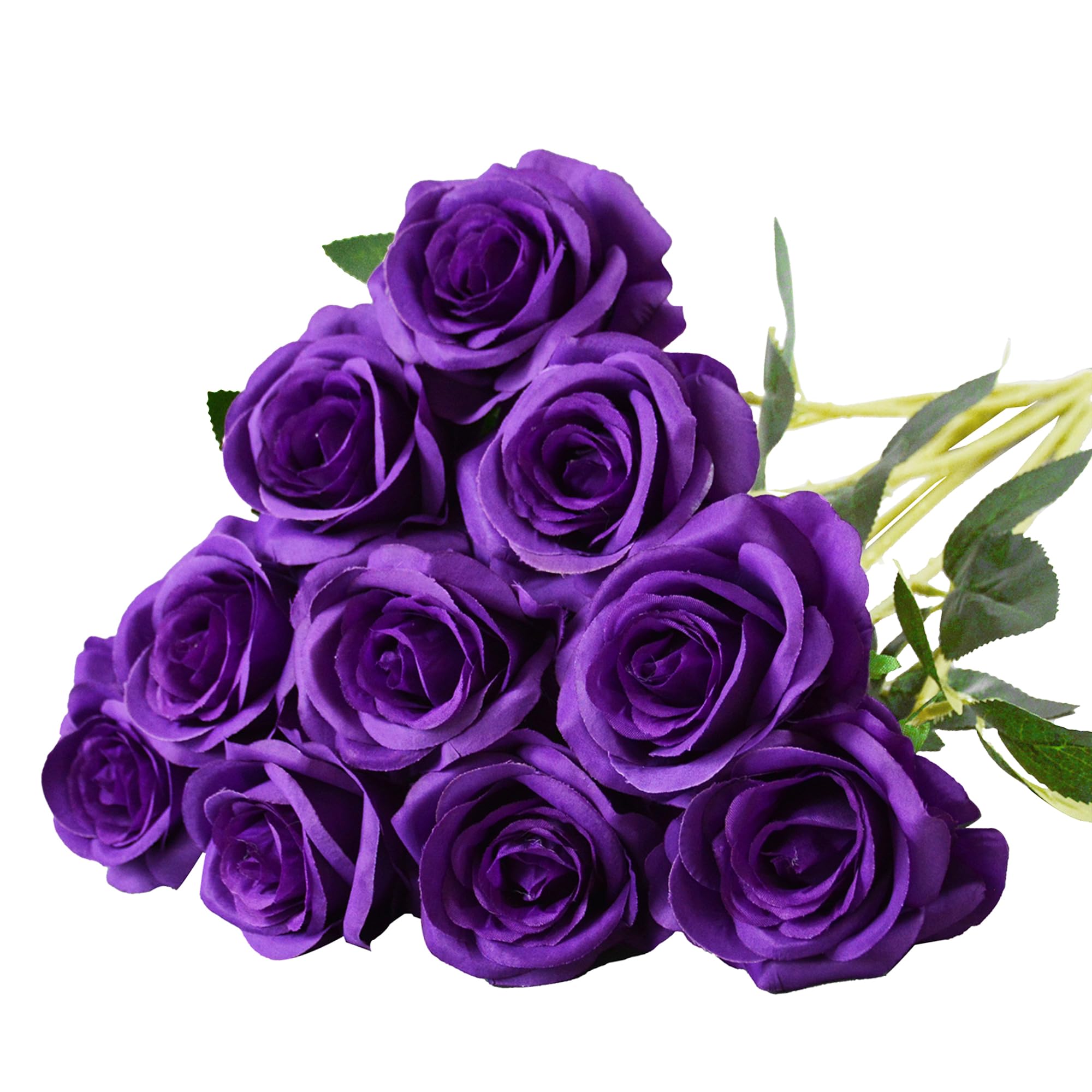 Photo 1 of 10 Pcs Purple Rose Artificial Flower, Faux Silk Flowers With Long Stems, Fake Roses Bulk Bouquet for Decoration Valentine's Day Centerpieces Proposal Bridal Bouquets Shower Party Home Floral Decor