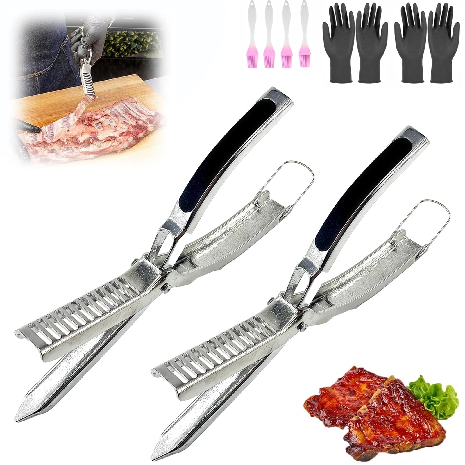 Photo 1 of 2 Packs Rib Membrane Removal Tool,Stainless Steel Rib Prep Tool Membrane Remover,BBQ Rib Skinner with Arc Clamp & Non-Slip Grip for Easy Rib Prep,Dishwasher Safe & Easy Clean Kitchen Gadgets
