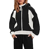 SENSERISE Womens Sherpa Jacket Zip Up Fuzzy Fleece Hoodie Oversized Long Sleeve Color Block Outerwear with Pockets