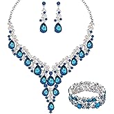 CSY Elegant Crystal Costume Jewelry Sets Flower Bridal Necklace Earrings Stretch Bangle Set for Bride Bridesmaid Wedding Dress Accessories