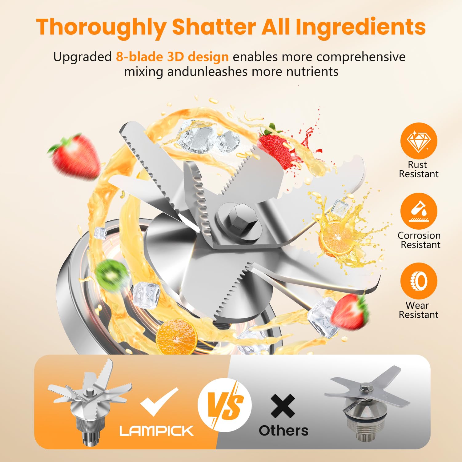 LAMPICK Batidoras para cocina, licuadora de encimera de alta velocidad de grado profesional de 2000 W con jarra de 68 oz y taza para llevar de 27 oz para batidos, hielo y frutas congeladas, sin BPA, apta para lavavajillas