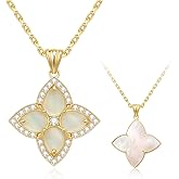 S925 Women's Sterling Silver Pendant Necklace - Classic Mother Pearl Four-Leaf Flower Necklace with Cubic Zircon, Hypoallergenic Fine Jewelry Gift