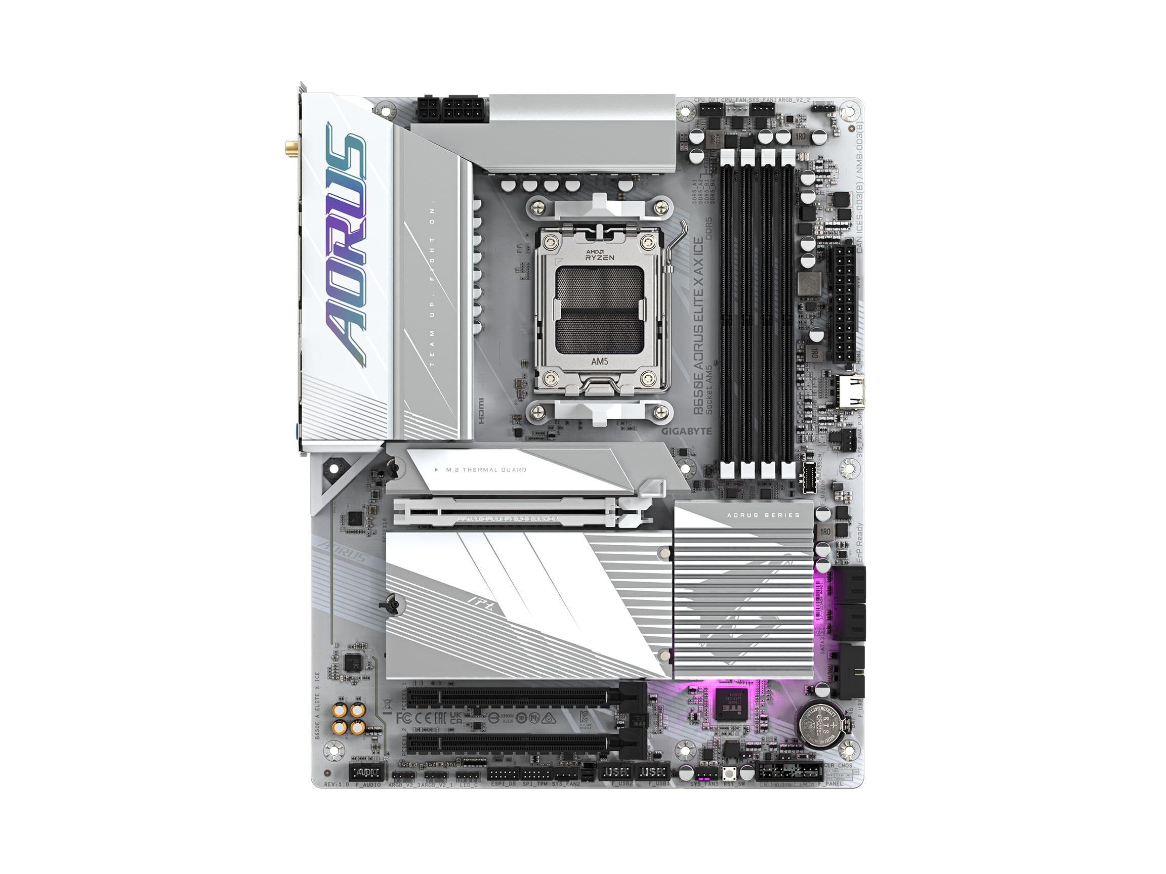 GIGABYTE B650E AORUS Elite X AX ICE AM5 LGA 1718 AMD B650 ATX Motherboard with 5-Year Warranty, DDR5, 3X M.2, PCIe 5.0, USB 3.2 Gen2X2 Type-C, WiFi 6E, 2.5GbE LAN, Q-Flash Plus, EZ-Latch Plus