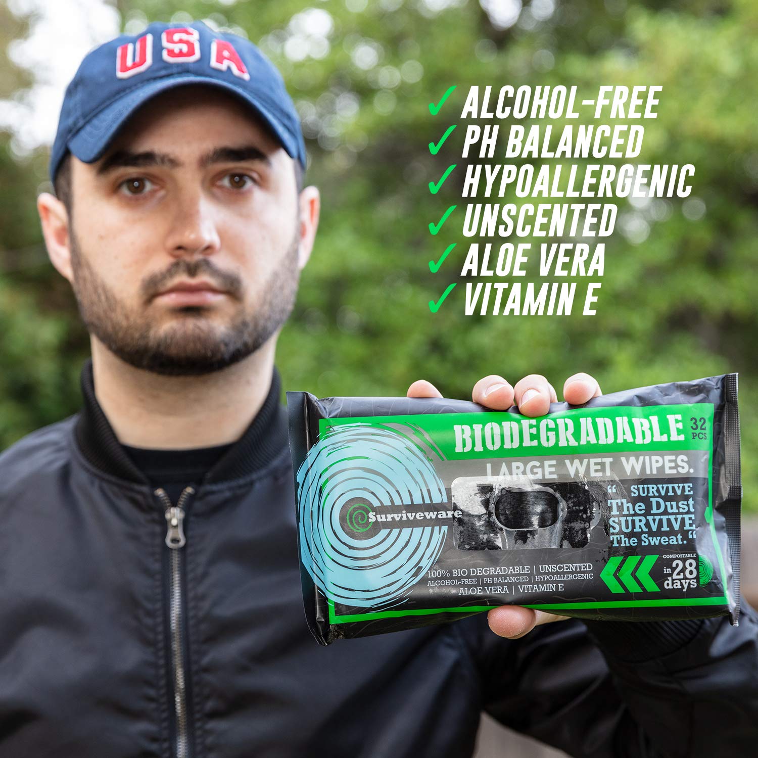 Surviveware Biodegradable Wet Wipes Large Pack - Rinse Free Shower Wipes for Post Workouts, Camping, Backpacking, Outdoors and Hiking: Beauty