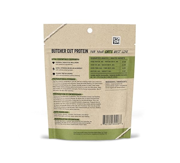 VITAL ESSENTIALS RABBIT BITES CAT TREATS, 0.9 OZ | FREEZE-DRIED RAW | SINGLE PROTEIN | GRAIN FREE, GLUTEN FREE, FILLER FREE