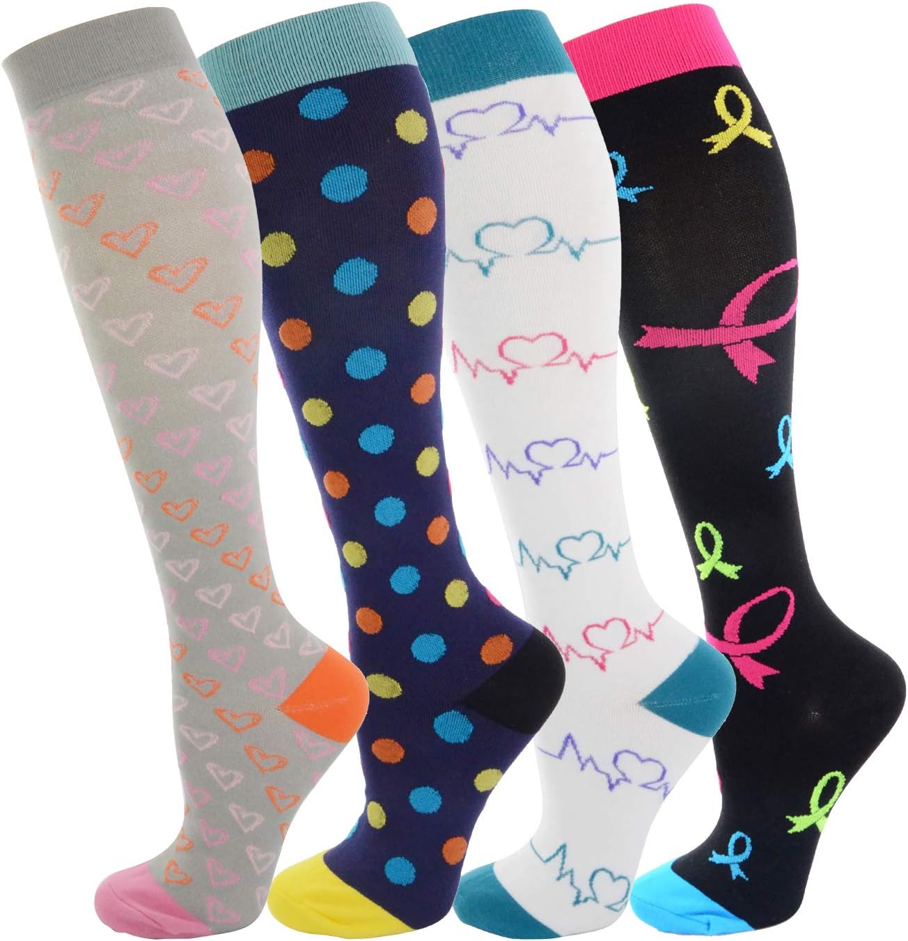 NOVAYARD Compression Socks for Women and Men Support Graduated 15-20 mmHg Medias De Compresion Mujer(4 Pairs)