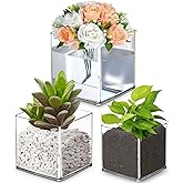 MYITYARD Square Acrylic Vase Set of 3-3.9", 4.7", 5.9" Clear Flower Vase for Centerpieces & Home Decor, Countertop Small Vase