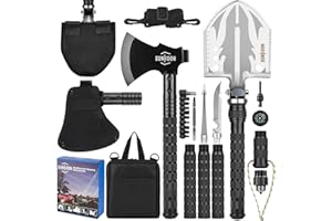 Sunkoon Survival Shovel Survival Axe, Camping Folding Shovels Hatchet with 19.2-37.8inch Lengthened Handle Enlarged Shovelhead High Carbon Steel with Storage Pouch for Camping Cycling Hiking