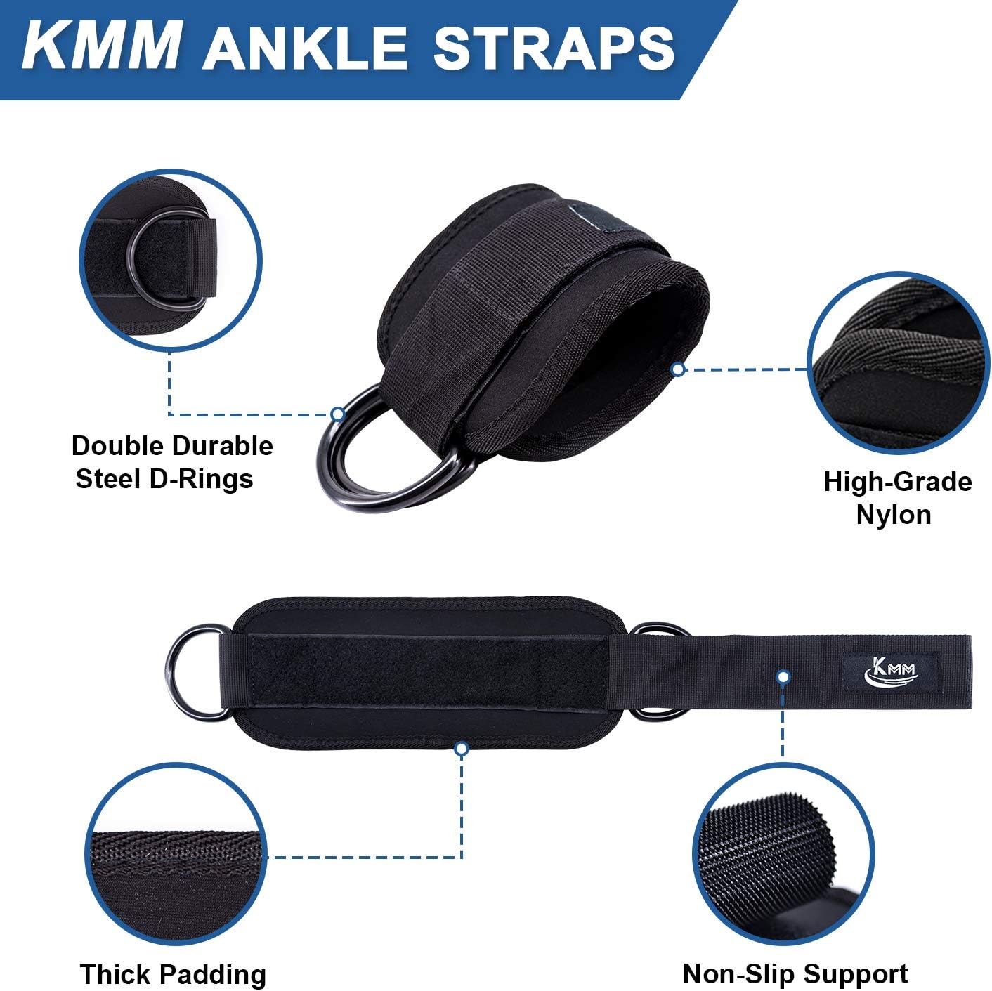 KMM Tricep Rope Cable Machine Attachment, Heavy Duty Triceps Pull Down Rope with Resistance Band Handles, Ankle Strap Carabiner Clips, Nylon Home Gym Accessories for Arm Strength Workout Training : Sports & Outdoors