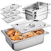 West Bay 4 Pack 1/2 Half Size Hotel Pan with Lids, 4'' Deep Steam Table Pan with Lid, 12.8''L x 10.4''W Stainless Steel Pans for Home, Party, Hotel, Buffet