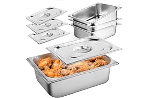 West Bay 4 Pack 1/2 Half Size Hotel Pan with Lids, 4'' Deep Steam Table Pan with Lid, 12.8''L x 10.4''W Stainless Steel Pans for Home, Party, Hotel, Buffet