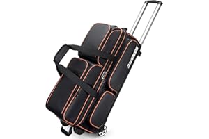 DAUSROOB 3 Ball Bowling Bags with Wheels, Bowling Bags 3 Ball Roller - 900D Oxford Waterproof PU, Bowling Bag with Multi-Separate Storage Pockets & Retractable Handle Extends to 40''