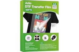 100 Sheets DTF Transfer Film Paper- Axlio 8.5" x 11" Double Sided Matte Clear Pretreat Sheets, PET Heat Transfer Paper for Epson Inkjet Printer DTF Printer Direct Print On T-Shirts Textile