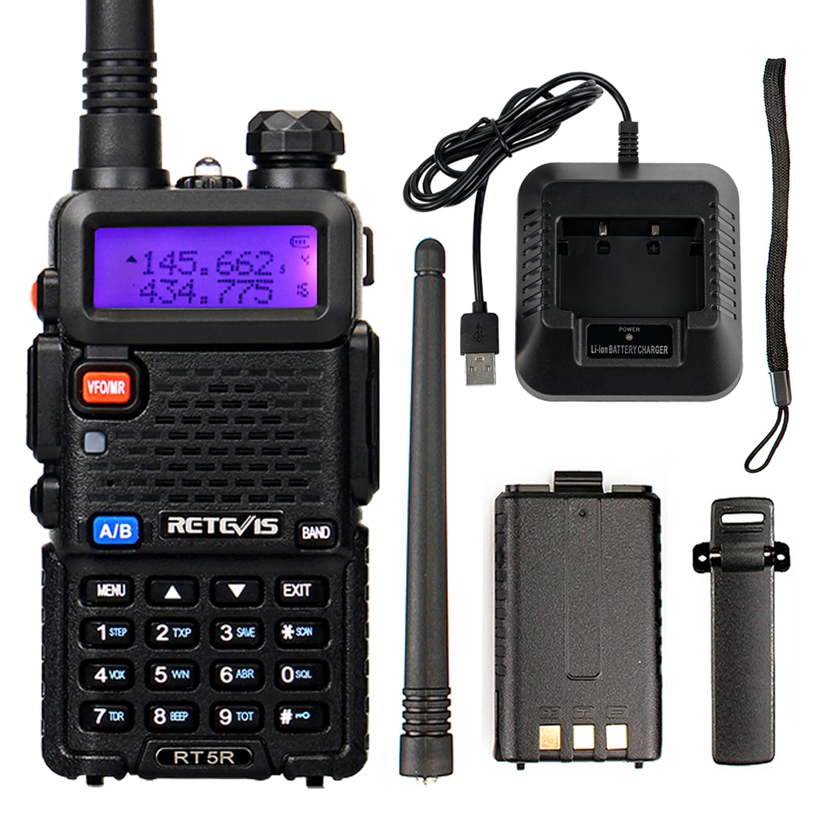 Retevis RT5R Ham Radio, Professional Walkie Talkie, Long Range Two Way Radio, Dual Band, Chirp, 128 Channels, FM, Flashlight, VOX, Type-C, Emergency Alarm(Black, 1 Piece)