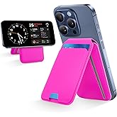 CreaDream Wallet for Magsafe, Magnetic Card Holder with RFID for iPhone 17/16/15/14/13/12 Series, Adjustable Phone Stand with 5 Card Holder, Hot Pink